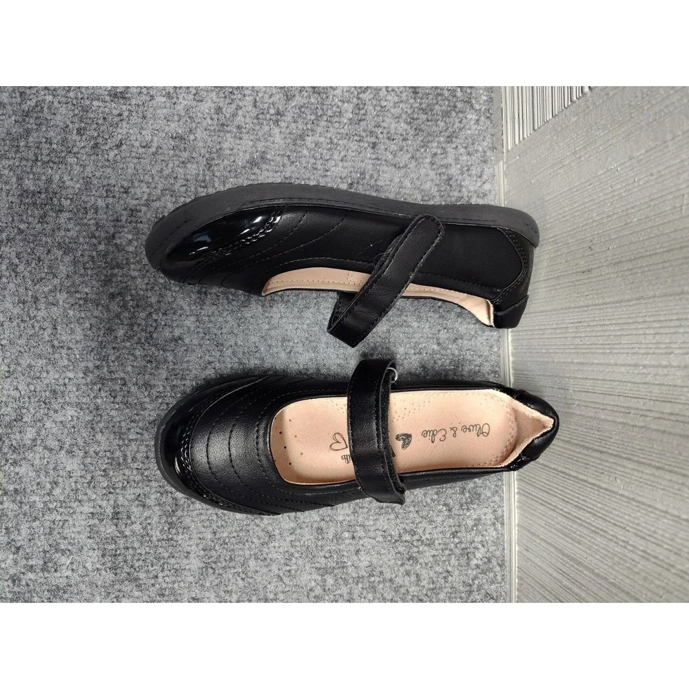 Olive & Edie Mary Jane Shoes Girls 1M Black PU Leather‎ Dress School Flats Strap